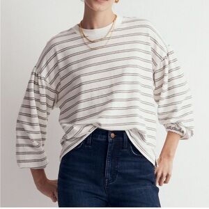 NEW Madewell Cotton-Blend Long-Sleeve Tee in Stripe